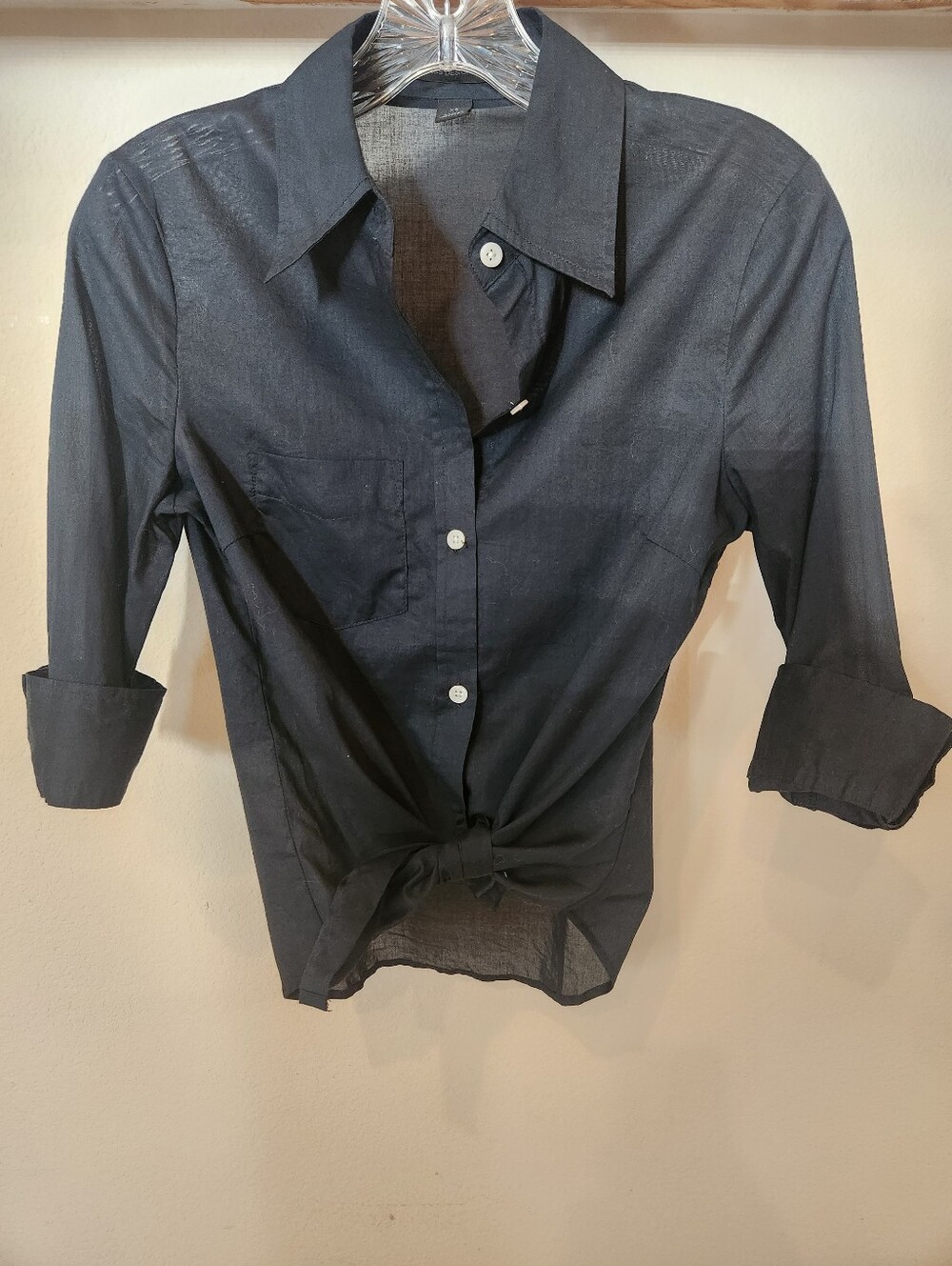 Express Design Studio Black Sheer Breathable Cotton Button-Up Shirt